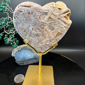 Pink Amethyst Calcite Lattice Structure Heart Carving Druzy Brazilian Crystal